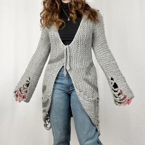 Save The Queen | Size S Alpaca Wool Boho Hippie Retro Open Knit Cardigan Sweater